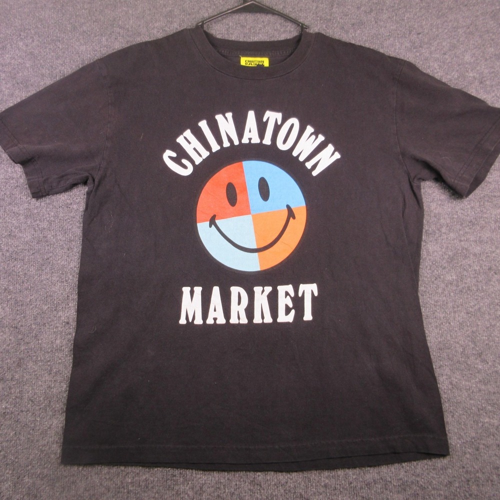 Y2K Chinatown Market Shirt Mens Large Black Smiley Face Graphic USA Streetwear